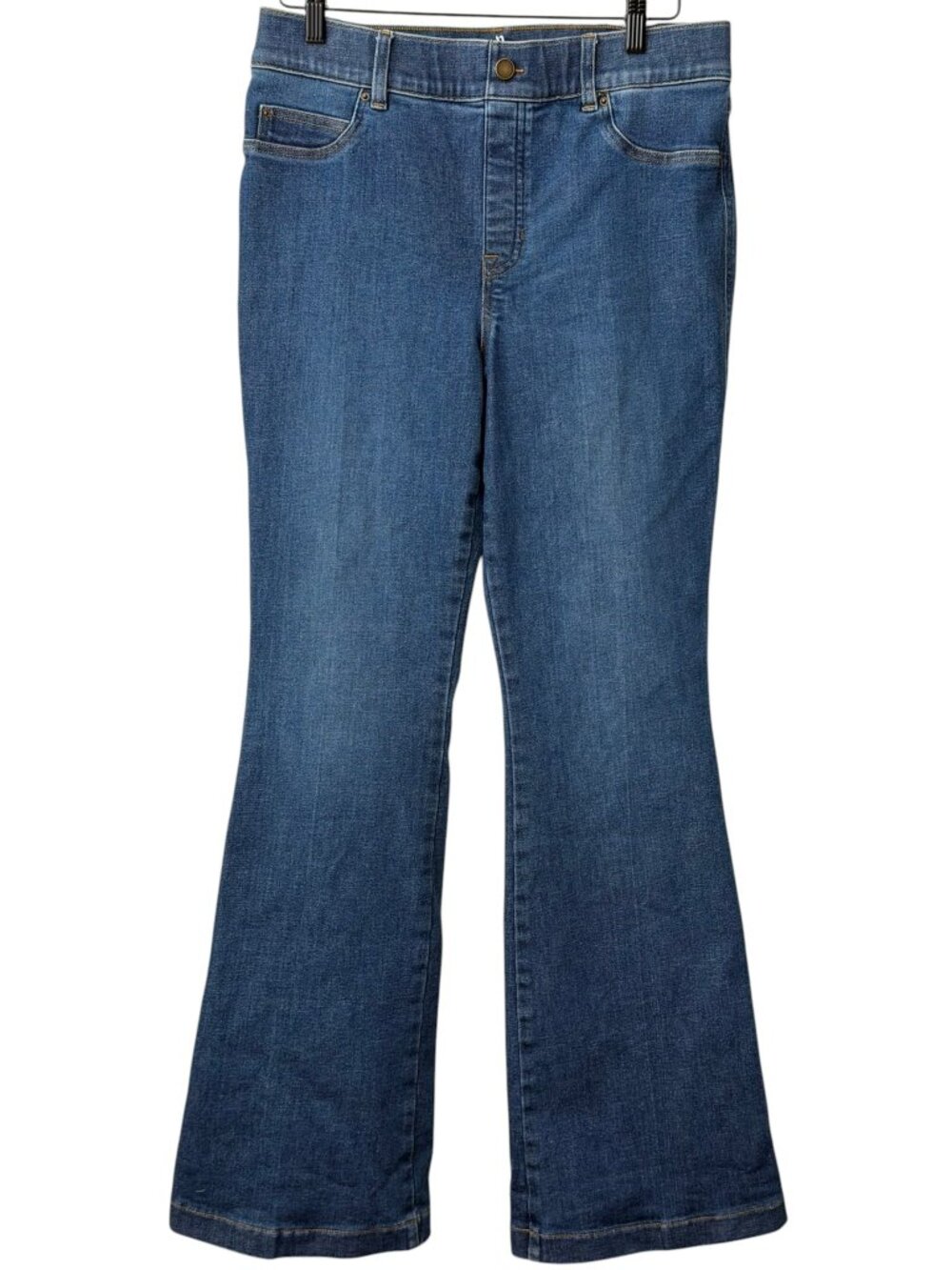 NWOT Spanx SPANXshape EveryWear Flare Jeans Hi Rise Pull-On Shaping Denim Blue L